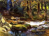 Frederick Arthur Bridgman Canvas Paintings - River Landscape with Deer